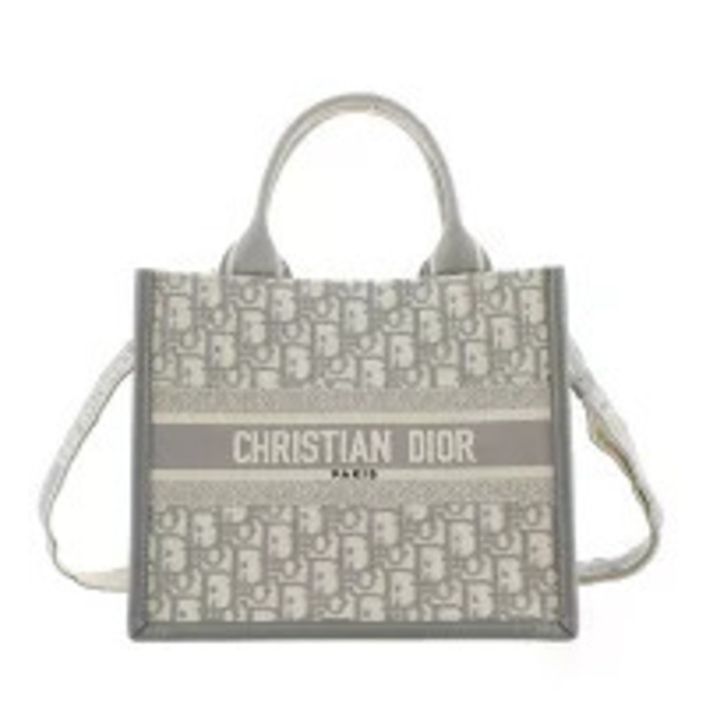 Dior Book Tote Shoulder Bag Canvas Leather Gray